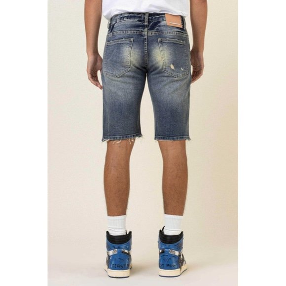 FIRST ROW CASUAL PANTS SHORT SUMER BORO STITCH HEAVY RIP&REPAIR DENIM SHORTS - Picture 2 of 10